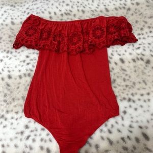 Red Mexican style bodysuit. Size S